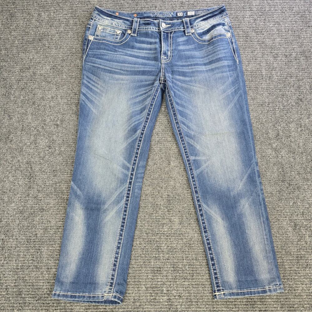 Miss Me Signature Ankle Skinny Jeans Womens 33 Blue Sequin Rhinestone Y2K